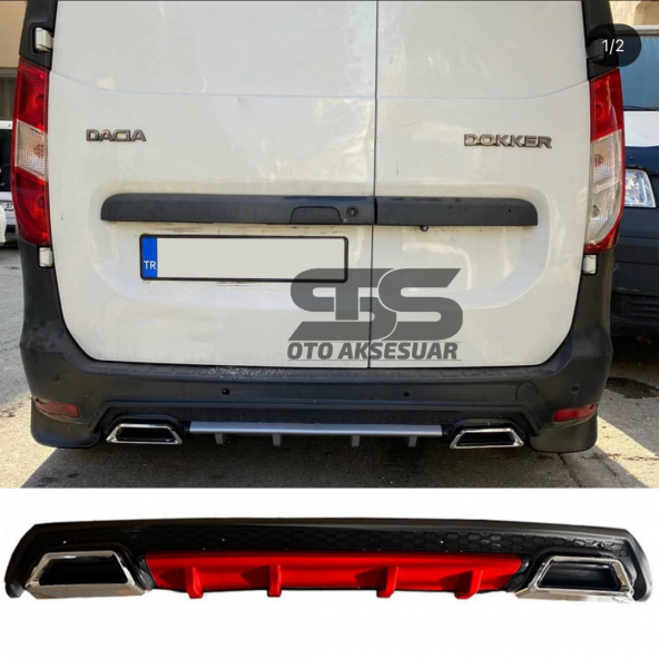 Dacia Dokker Difüzör Arka Tampon Eki 2 Egzoz Çıkışlı Kırmızı Lüx Tip