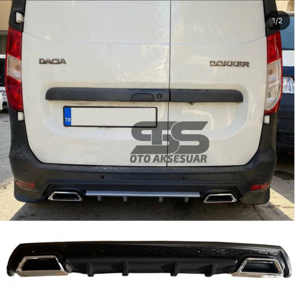 Dacia Dokker Difüzör Arka Tampon Eki 2 Egzoz Çıkışlı Siyah Lüx Tip