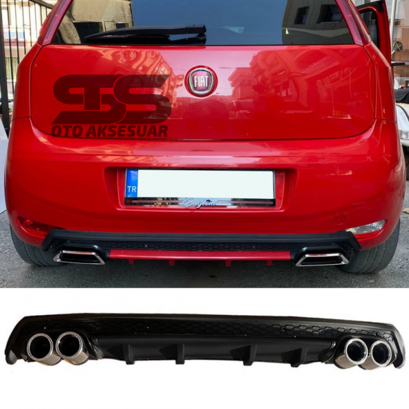 Fiat Punto Difüzör Arka Tampon Eki 4 Egzoz Çıkışlı Siyah Lüx Tip ürün görseli