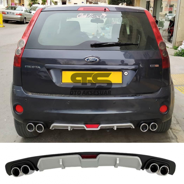 Ford Fiesta 2003-2008 Difüzör Arka Tampon Eki 4 Egzoz Çıkışlı Gri ürün görseli 1