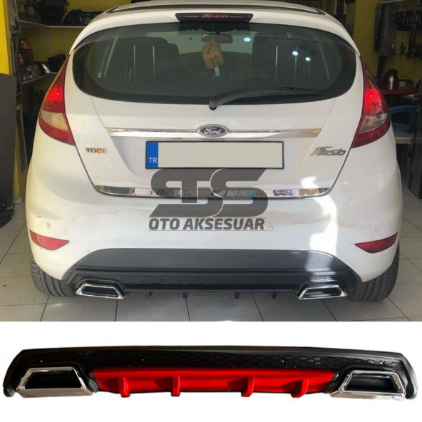 Ford Fiesta Mk7 Difüzör Arka Tampon Eki 2 Egzoz Çıkışlı Kırmızı Lüx Tip