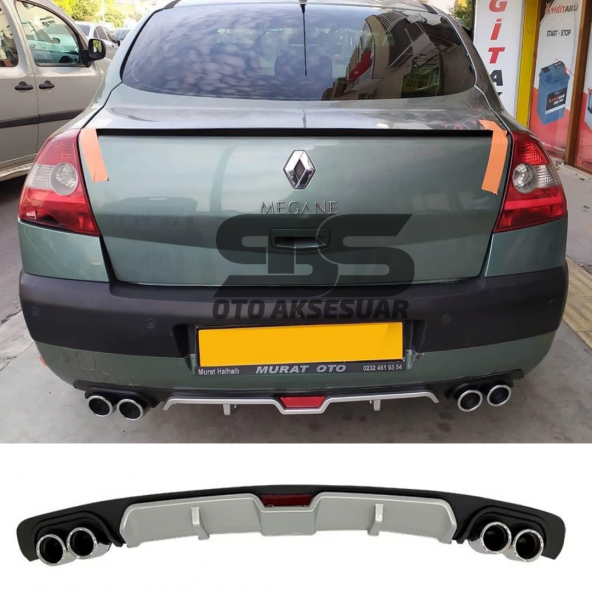 Renault Megane 2 Sedan Difüzör Arka Tampon Eki 4 Egzoz Çıkışlı Gri