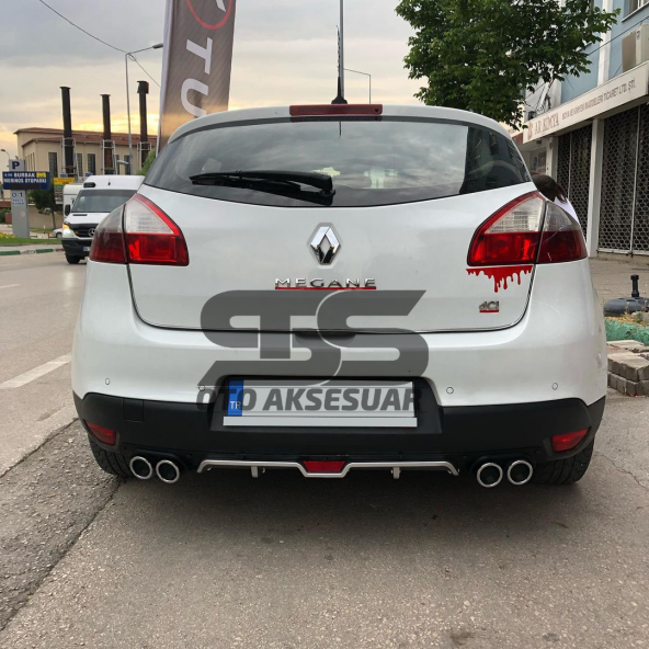 Renault Megane 3 HB Difüzör Arka Tampon Eki 4 Egzoz Çıkışlı Gri - 2