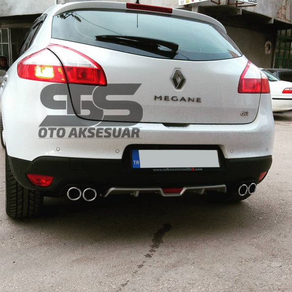 Renault Megane 3 HB Difüzör Arka Tampon Eki 4 Egzoz Çıkışlı Gri - 4