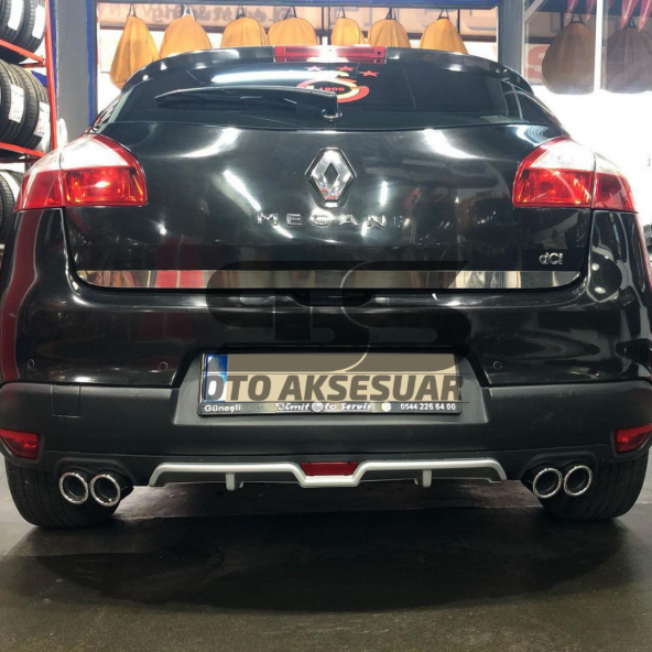 Renault Megane 3 HB Difüzör Arka Tampon Eki 4 Egzoz Çıkışlı Gri - 5