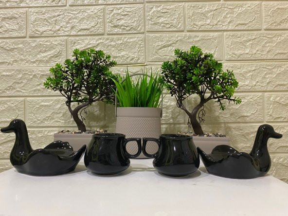 2 Kişilik Kuğu Kahve Fincan Takımı - Siyah Türk Kahvesi Fincan Takımı - 3