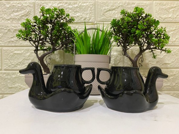 2 Kişilik Kuğu Kahve Fincan Takımı - Siyah Türk Kahvesi Fincan Takımı - 4