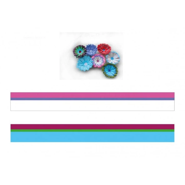 Pembe - Beyaz / Fuşya - Mavi Renk Geçişli, Çizgili Quilling Kağıdı