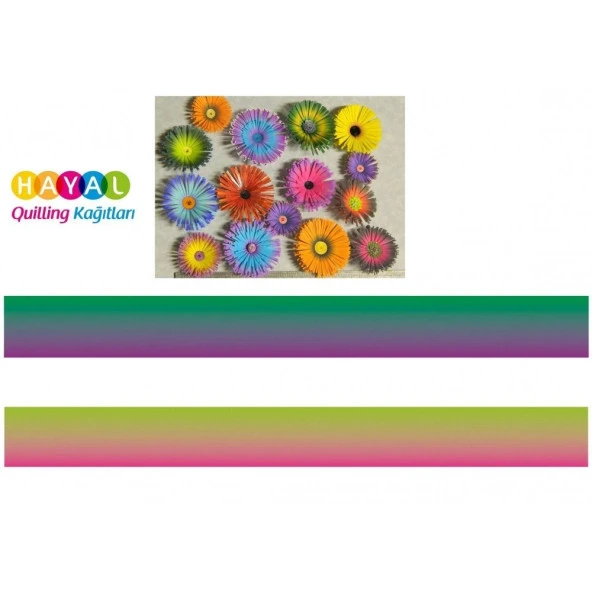 Hayal Koyu Yeşil - Mor,  Pembe- Açık Yeşil Renk Geçişli Quilling Kağıdı