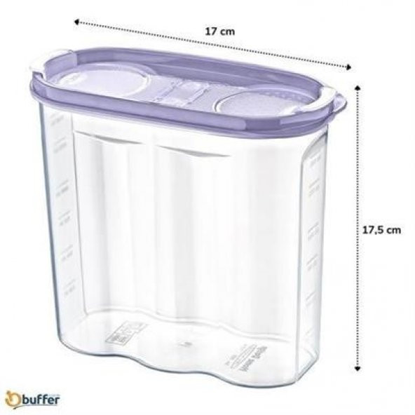 2 Kapaklı Ölçekli Erzak Kuru Gıda Saklama Kutusu Kabı - 1,7 Litre - SA935 - Resim 4