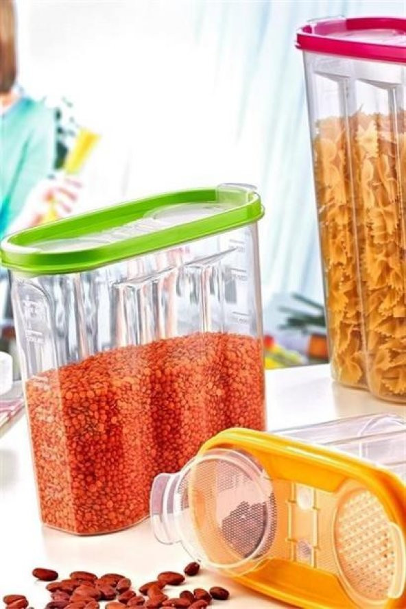 2 Kapaklı Ölçekli Erzak Kuru Gıda Saklama Kutusu Kabı - 1,7 Litre - SA935 - Resim 6