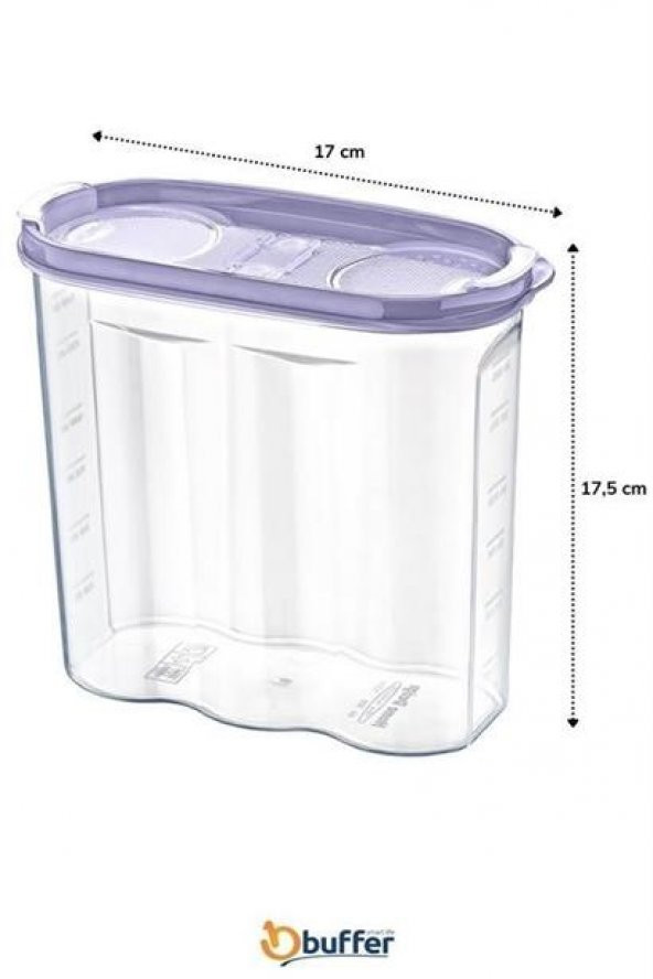 2 Kapaklı Ölçekli Erzak Kuru Gıda Saklama Kutusu Kabı - 1,7 Litre - SA935 - Resim 8