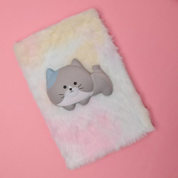 Sevimli Kedi Peluş Squishy Cizgili Defter Kalem Hediyeli