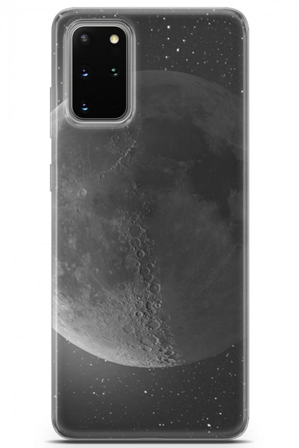 Samsung Galaxy S20 Plus Kılıf Seri Moon 30 Ay Zoom Kenarları Şeffaf Kapak Kirli Beyaz