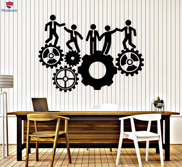 Ofis, Çalışma Odası Duvar Sticker Ofis Takım Çalışması Gears İlham Çıkartmaları Eşsiz Hediyelik
