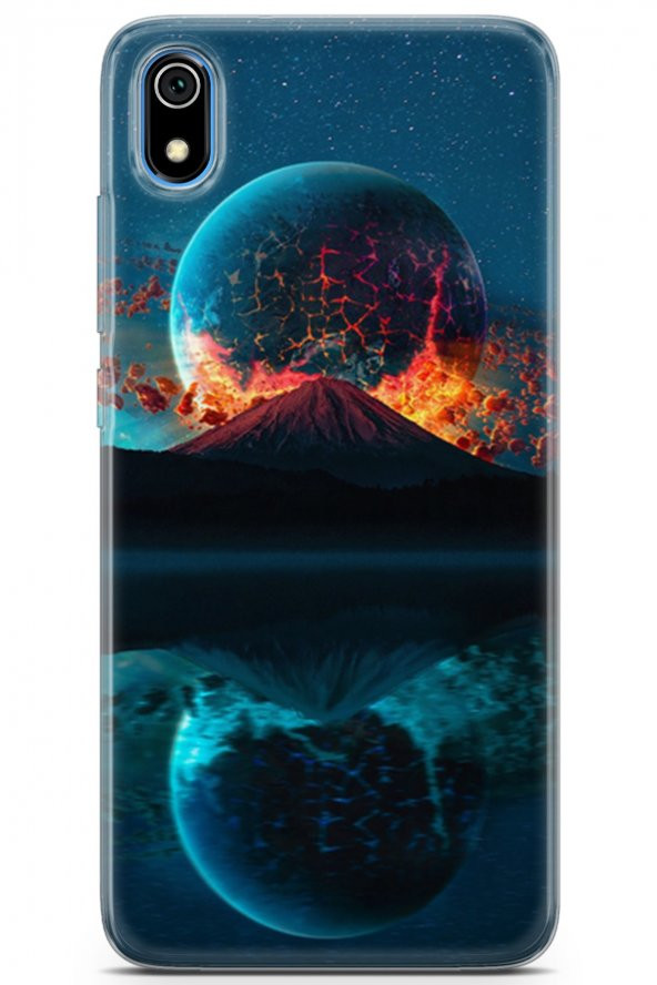 Xiaomi Redmi 7A Kılıf Seri Moon 02 Ayda Patlama Kapak Parliement Mavi
