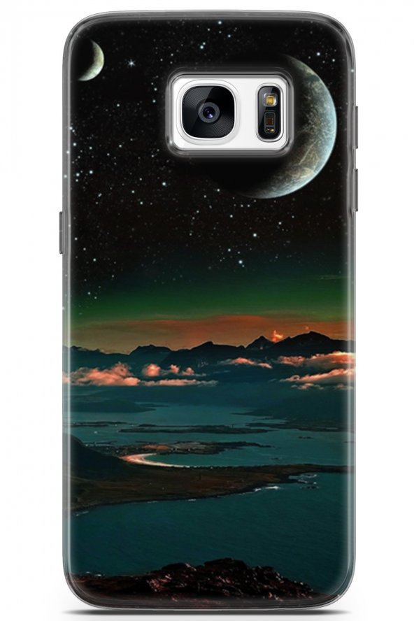 Samsung Galaxy S7 Kılıf Seri Moon 29 Galaksi Leke Tutmaz Kapak Petrol - 1