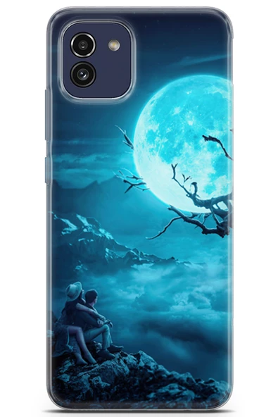 Samsung Galaxy A03 Kılıf Seri Moon 25 Ayışığında Aşk Soyulmayan Kılıf Su Yeşili