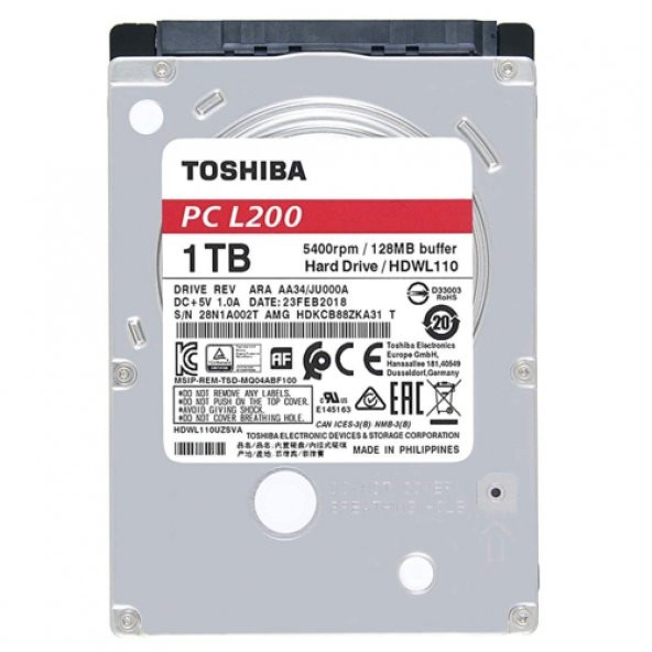 Toshiba L200 HDWL110UZSVA 2.5 1TB 128MB 5400RPM SATA3 HDD Sabit Disk