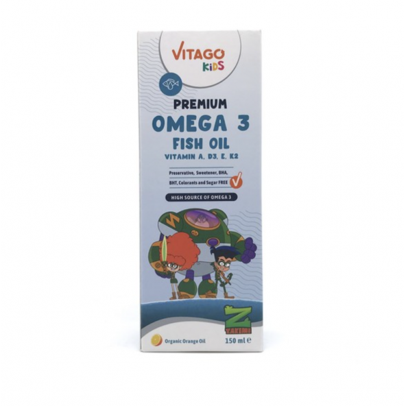 Vitago Kids Premium Z Takımı Balık Yağı Omega 3 Vitamin A D3 E K2 İçeren Şurup 150 ml