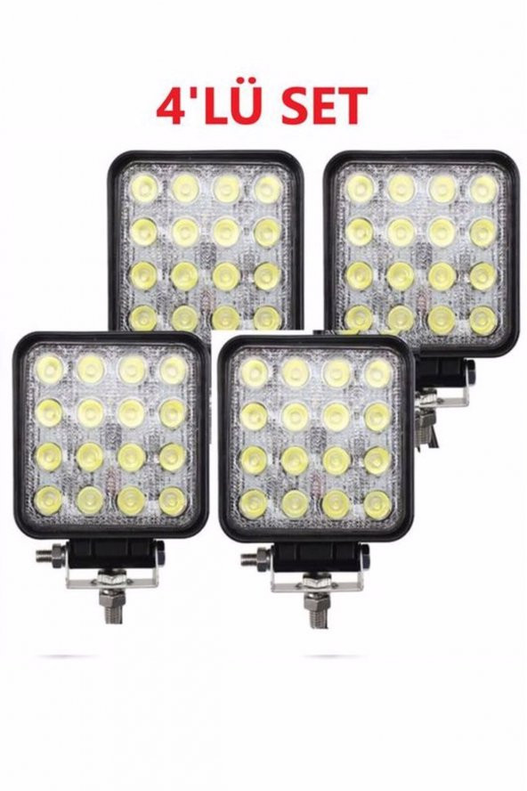 4 Adet 16 Led Kare Çalışma Lambası 110x110mm Off Road Traktör Tekne - 2