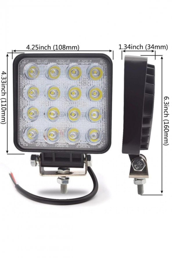 2 Adet 16 Ledli Off Road Çalışma Lambası / Projektör 48watt 12v / Yugo - 2