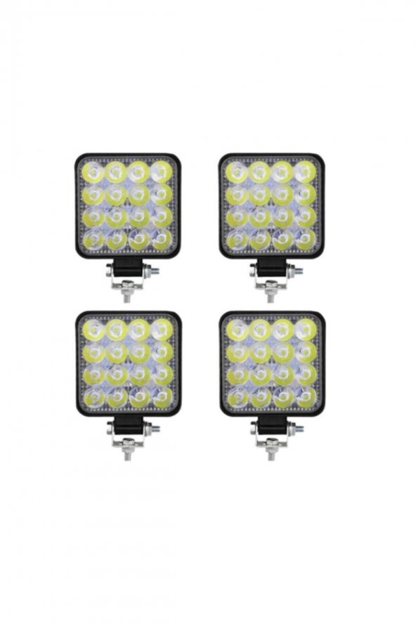 4 Adet 16 Led Kare Çalışma Lambası 110x110mm Off Road Traktör Tekne - 6