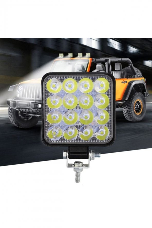 4 Adet 16 Led Kare Çalışma Lambası 110x110mm Off Road Traktör Tekne - 3