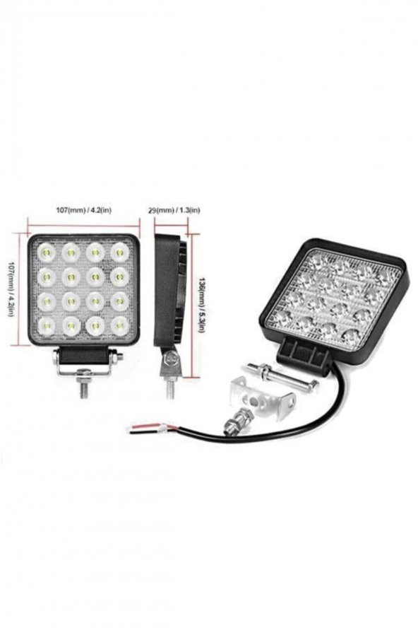 Off Road Beyaz Işık Sis Farı Lambası 16 Led Kare 12-24v 48 Watt - 2
