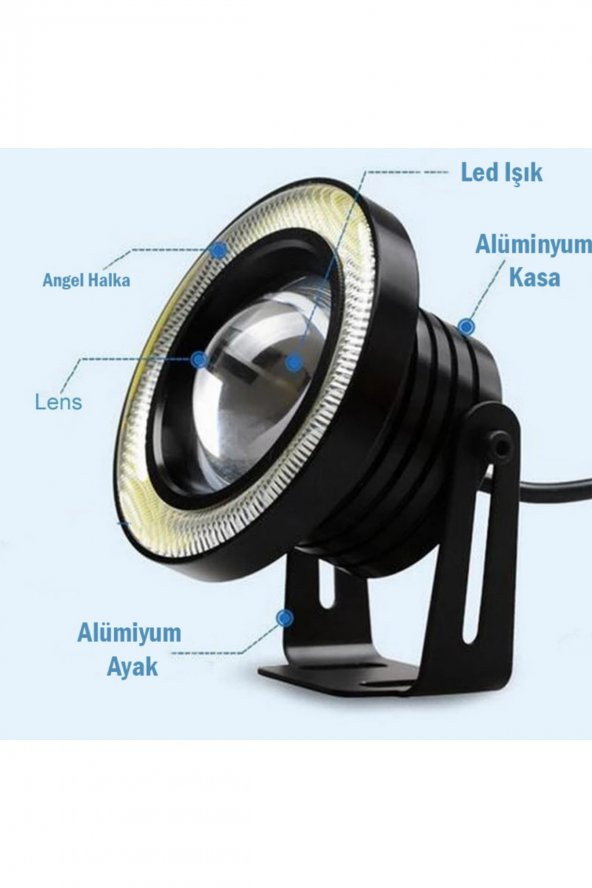 Fiat Fiorino Uyumlu, Universal Mercekli Led Angel Sis Farı, 76mm Beyaz Renk - 6