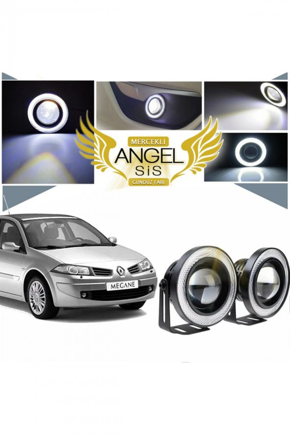 Renault Megane 2 Uyumlu, Universal Mercekli Led Angel Sis Farı, 76mm Beyaz Renk