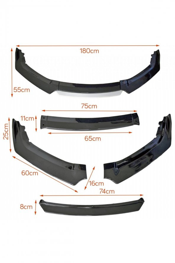 Fc5 Uyumlu 4 Parça Ön Lip Mavi Üniversal Ön Tampon Eki Piano Black - 2