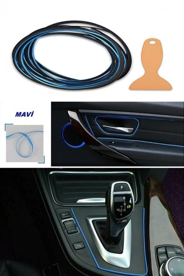 Mavi Trim Fitilli Yeni Nesil Araç Içi Ip Şerit Nikelajlı 5 Metre - 2