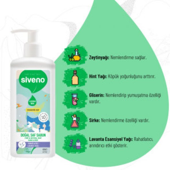 Siveno %100 Doğal Sıvı Kastil Sabun Lavanta Yağlı Yoğun Nemlendirici Arındırıcı Bitkisel Vegan 1000 ml - 6