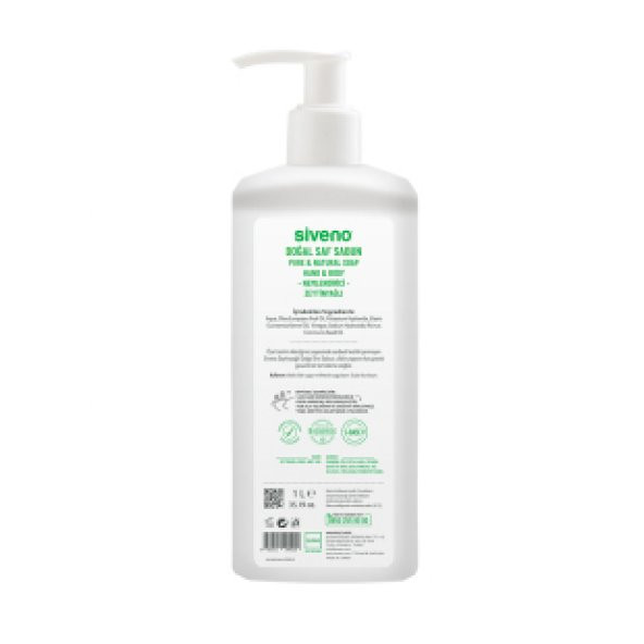 Siveno %100 Doğal Sıvı Kastil Sabun Zeytinyağlı Yoğun Nemlendirici Arındırıcı Bitkisel Vegan 1000 ml - 2