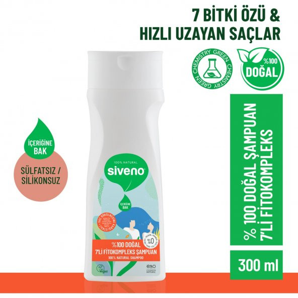 Siveno %100 Doğal Fitokompleks Şampuan 7 Değerli Bitki Yoğun Dökülme Karşıtı Dolgunlaştırıcı 300 ml