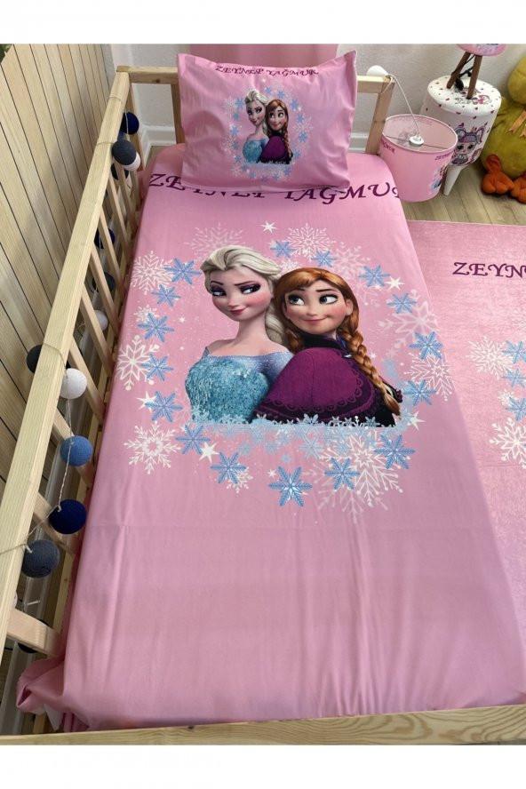 Pembe Elsa Anna Yatak Örtüsü Ve Yastık Kılıfı