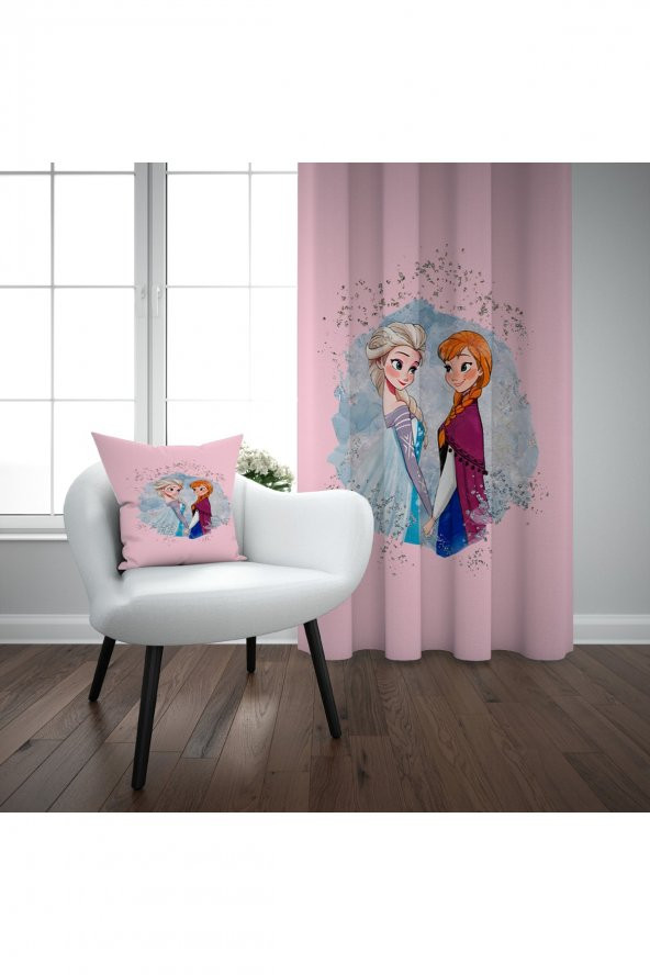 Pembe Elsa Anna Çizim Çocuk Odası Takım fon Perde Yatak Örtüsü Ve Yastık - Halı