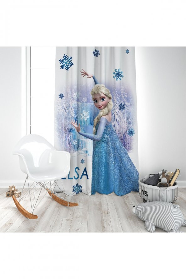 Dijital Baskı Elsa Çocuk Odası Takım fon Perde Yatak Örtüsü ve Yastık  Halı 160x230 - 4