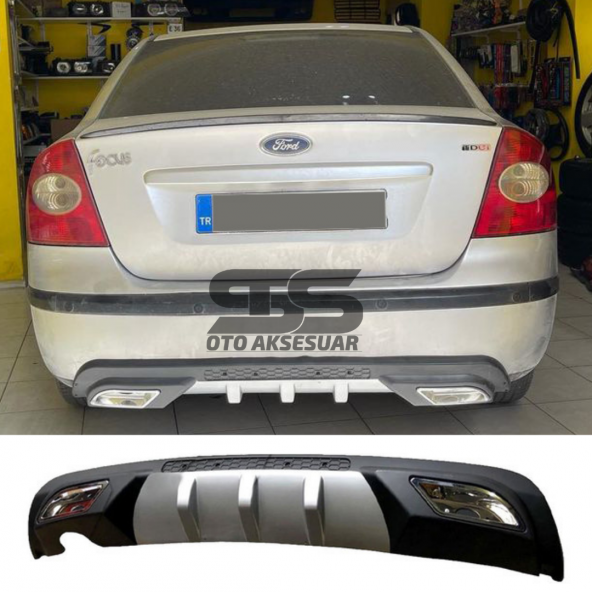 Ford Focus 2 Difüzör Arka Tampon Eki 2 Egzoz Çıkışlı Gri