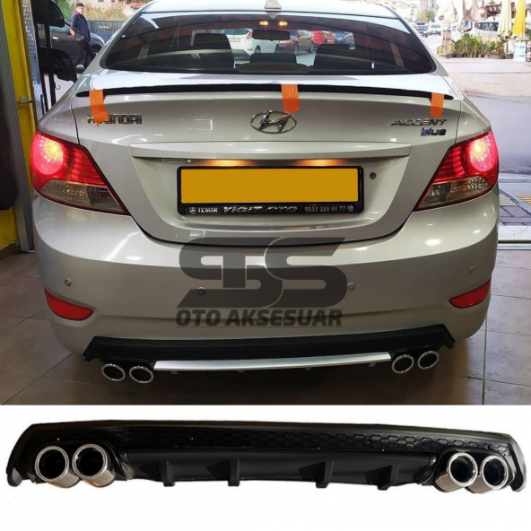Hyundai Accent Blue Difüzör Arka Tampon Eki 4 Egzoz Çıkışlı Siyah Lüx Tip ürün görseli