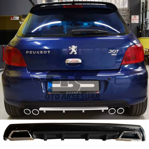 Peugeot 307 Difüzör Arka Tampon Eki 2 Egzoz Çıkışlı Siyah Lüx Tip