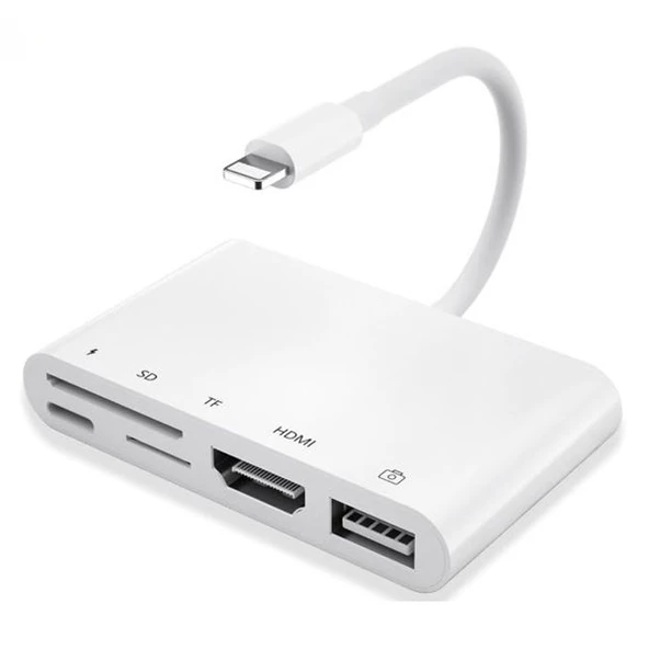 Universal 5in1 Lightning HDMI Dijital Av Adaptör+ Otg USB Hub Kamera TF SD Okuyucu