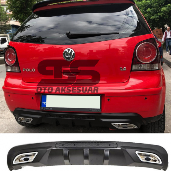Volkswagen Polo Difüzör Arka Tampon Eki 2 Egzoz Çıkışlı Siyah - 1