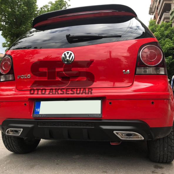 Volkswagen Polo Difüzör Arka Tampon Eki 2 Egzoz Çıkışlı Siyah - 3