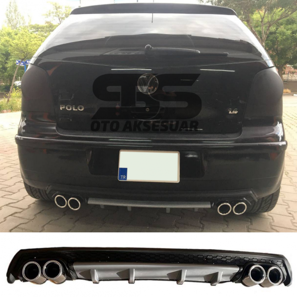 Volkswagen Polo Mk4 Difüzör Arka Tampon Eki 4 Egzoz Çıkışlı Gri Lüx Tip ürün görseli 1