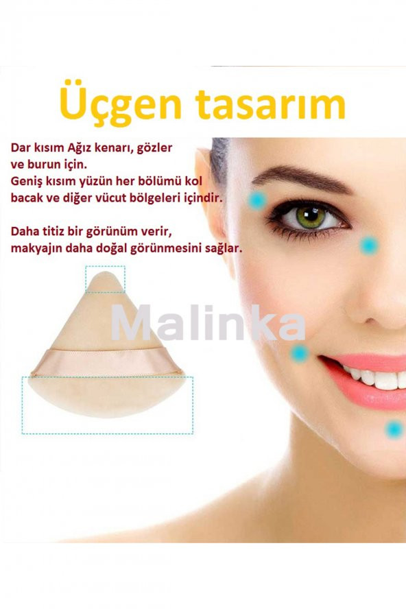 2 Adet Beyaz Üçgen Pamuk Yıkanabilir Kadife Puf Yüz Kontür Makyaj Bez Süngeri Kozmetik Fondöten - 3