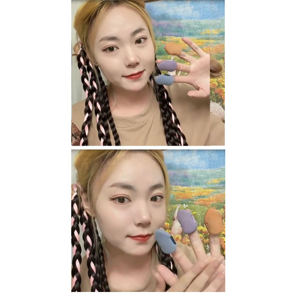 3 Adet Mini Kozmetik Puf Parmak Yüz Makyaj Sünger Göz Altı Kapatıcı Kuru Islak Bez Süngeri Concealer - Resim 5