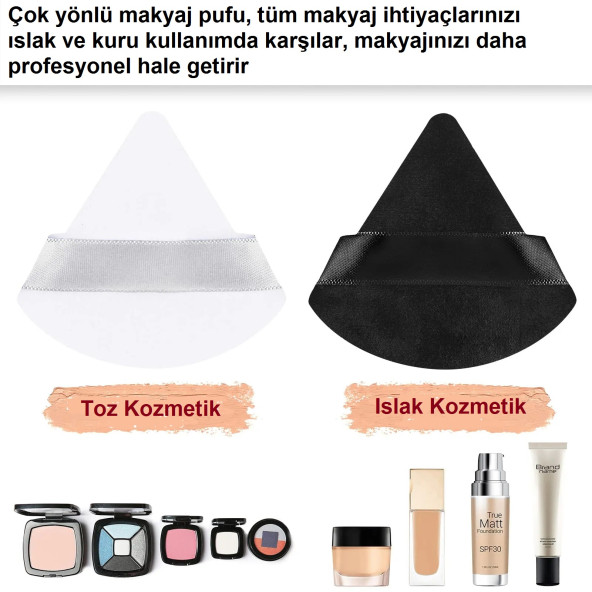 3 Adet Üçgen Parmak Pamuk Yıkanabilir Kadife Puf Yüz Kontür Makyaj Bez Süngeri Kozmetik Fondöten - 4