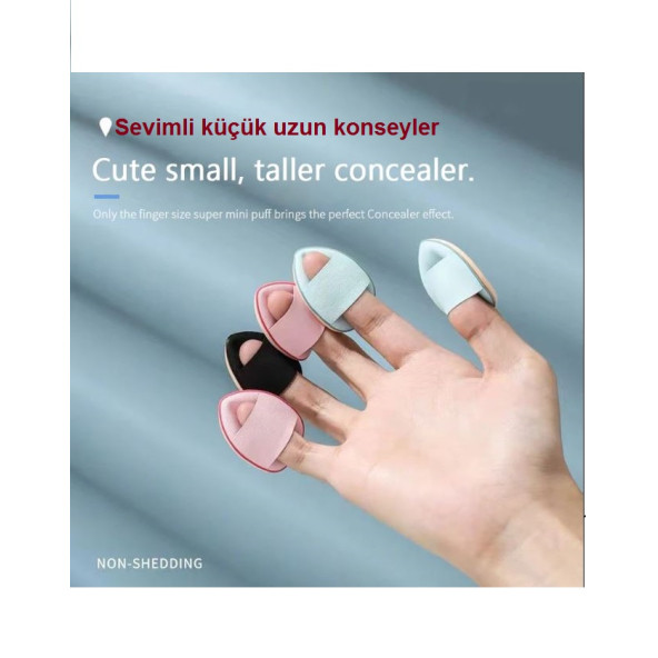3 Adet Mini Kozmetik Puf Parmak Yüz Makyaj Sünger Göz Altı Kapatıcı Kuru Islak Bez Süngeri Concealer - Resim 5